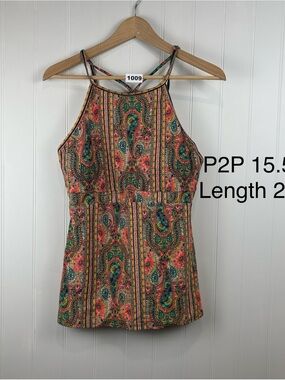 2Chillies Paisley Tank Top Boho Festival Strappy Back  Tankini Size L